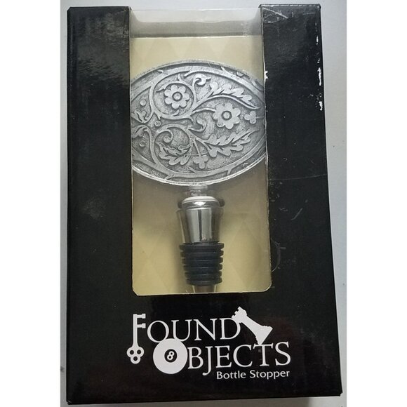 Found Object Wine Bottle Stopper Floral Belt Buckle Oval Resin Metal 5" Tall Top - Picture 7 of 9